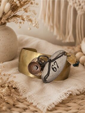 Rustic Boho Mixed Metal Cuff Bracelet • Cattle Tag• One-of-a-Kind Statement